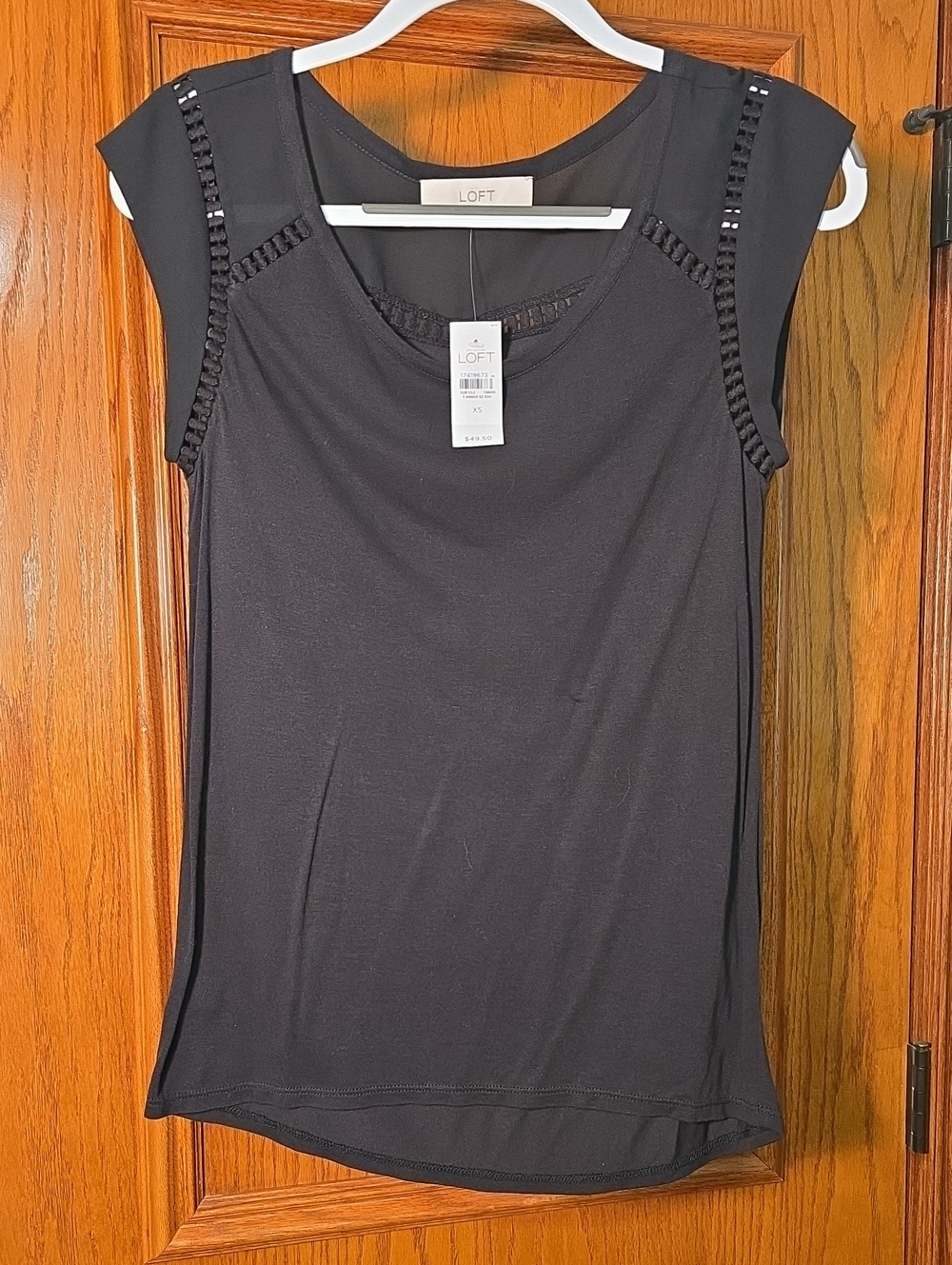 LOFT Black Cap-Sleeve Tank with Braided Trim